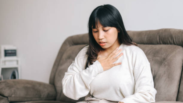 Woman struggling to breathe