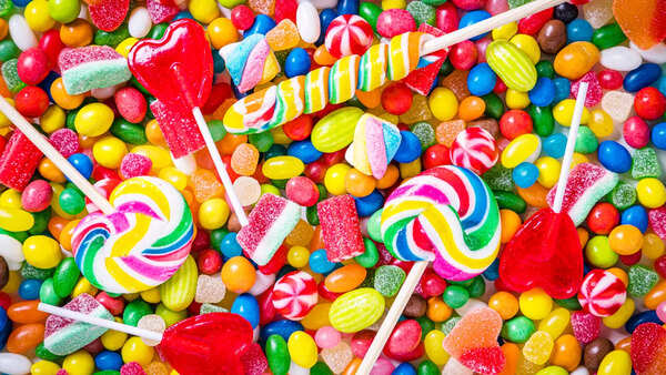 Colorful candies containing artificial food dyes